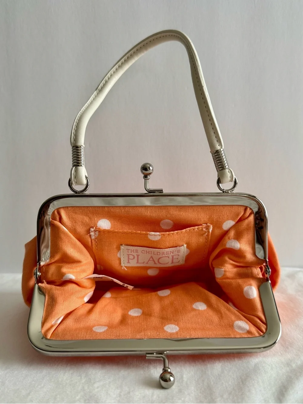 Vintage The Children's Place Orange Bow-Front Handbag with White Handle